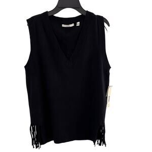 Cyrus Sweater Womens XS Black Boho Knit Vest Fringe Hem Sleeveless Lagenlook NWT